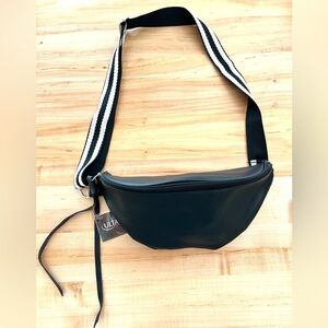 Ulta NWT Black Crossbody/Fanny Pack Bag with Striped Strap